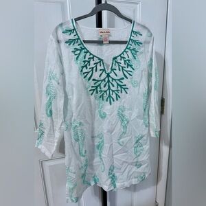 White and Green Seahorse Tunic Top Beach Cover